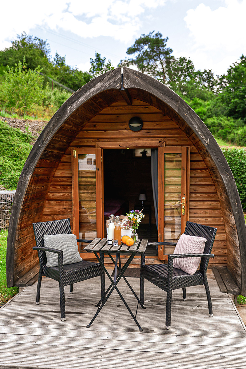 Terrace in front of the camping pod with seating